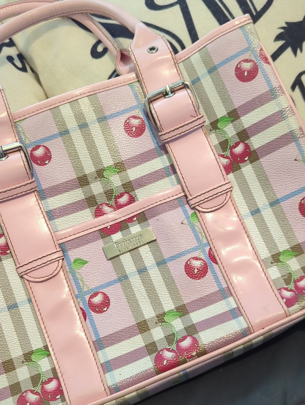 ULTRA RARE Burberrys Burberry Blue Label Cherry Tote Bag 👛 WOW Japan Market! - Picture 3 of 11